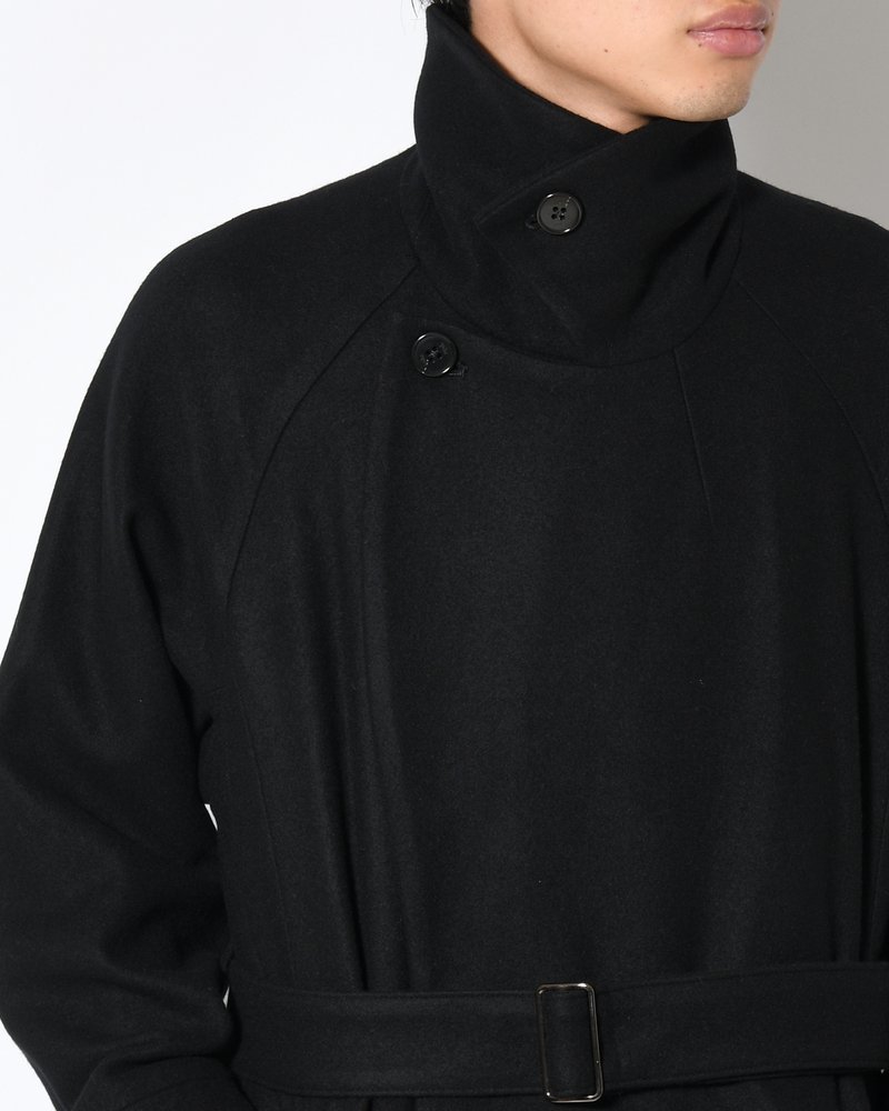 BELTED OVER COAT -BLACK-
