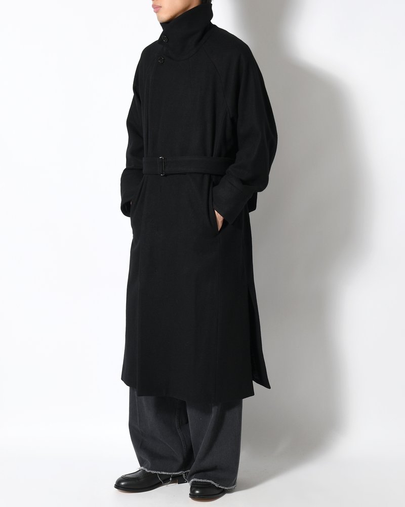 BELTED OVER COAT -BLACK-
