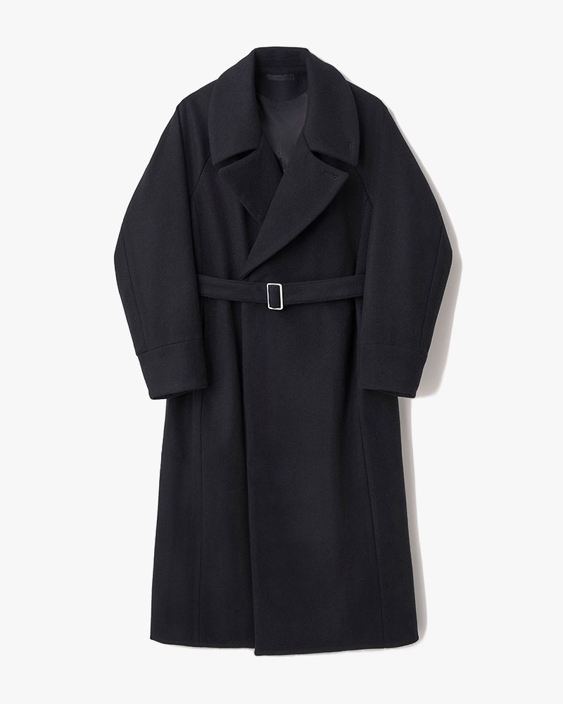 BELTED OVER COAT -BLACK-