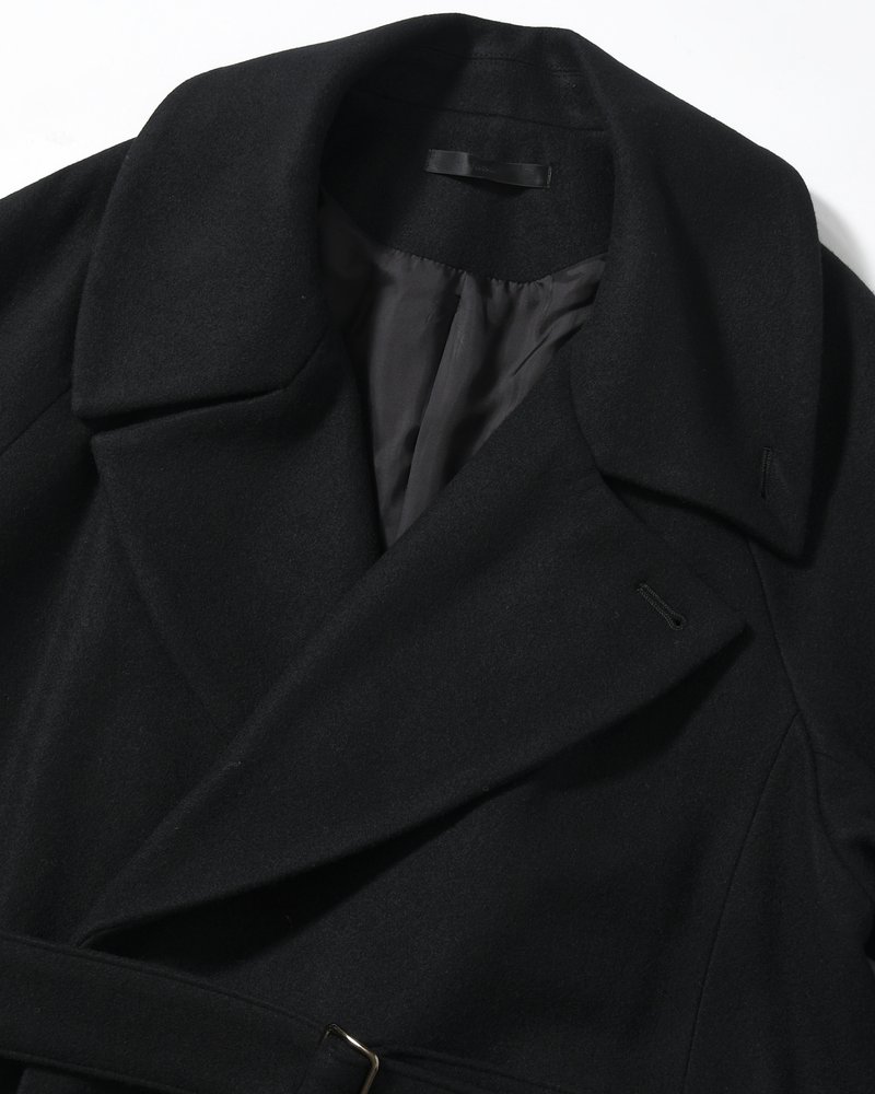 BELTED OVER COAT -BLACK-