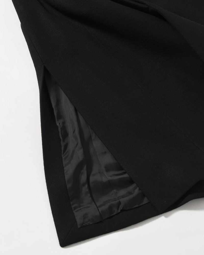 BELTED OVER COAT -BLACK-