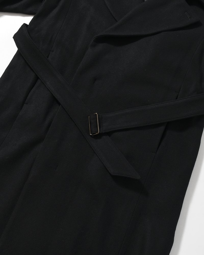 BELTED OVER COAT -BLACK-