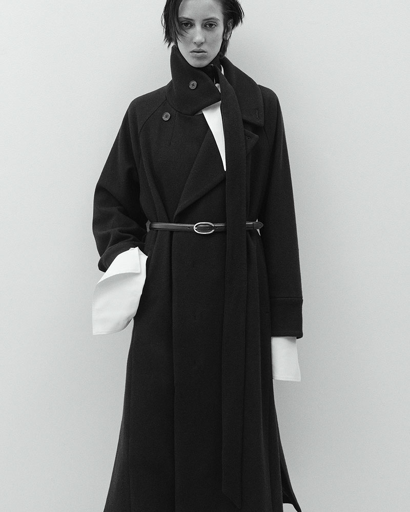 BELTED OVER COAT -BLACK-