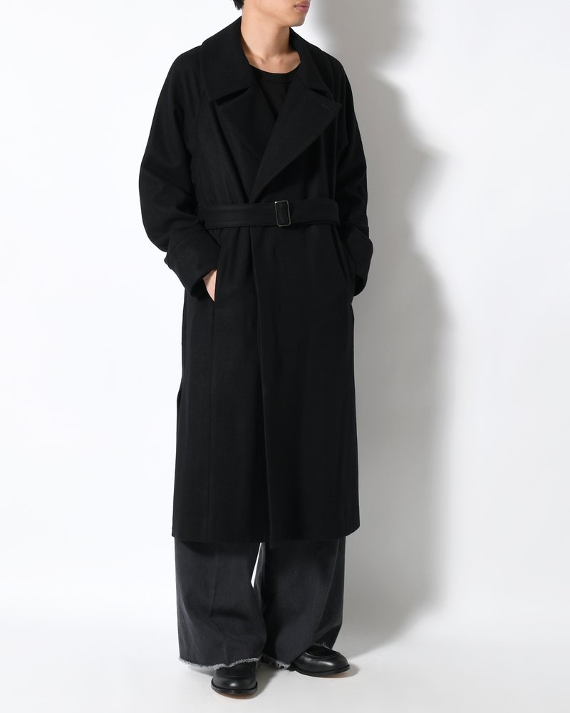 BELTED OVER COAT -BLACK-