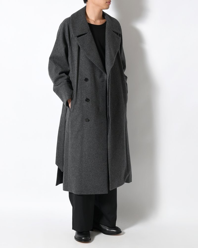 BELTED OVER COAT -GRAY-