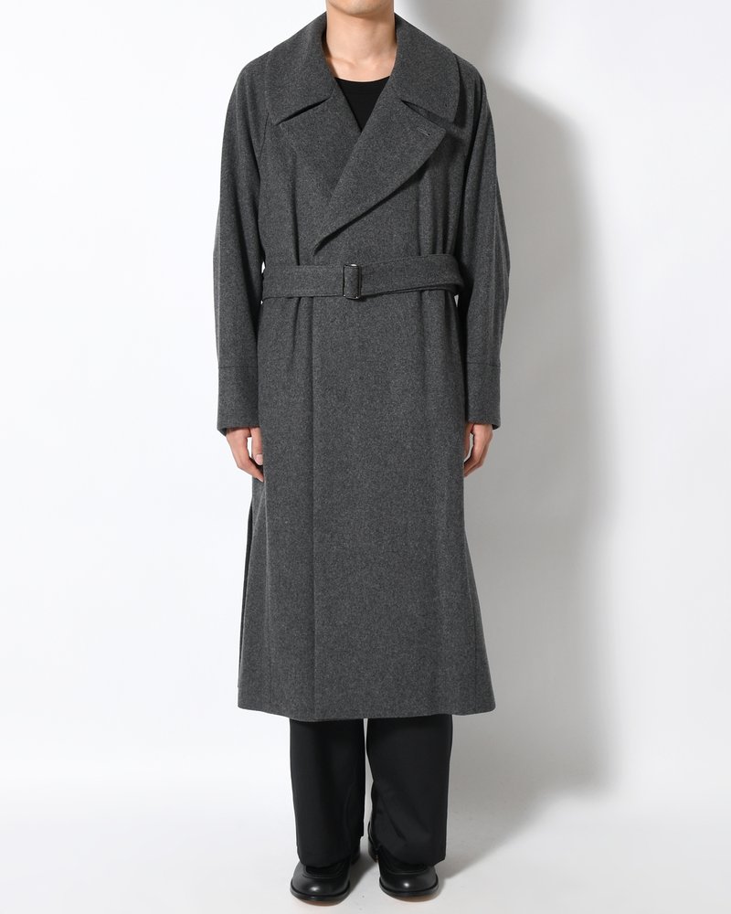 BELTED OVER COAT -GRAY-