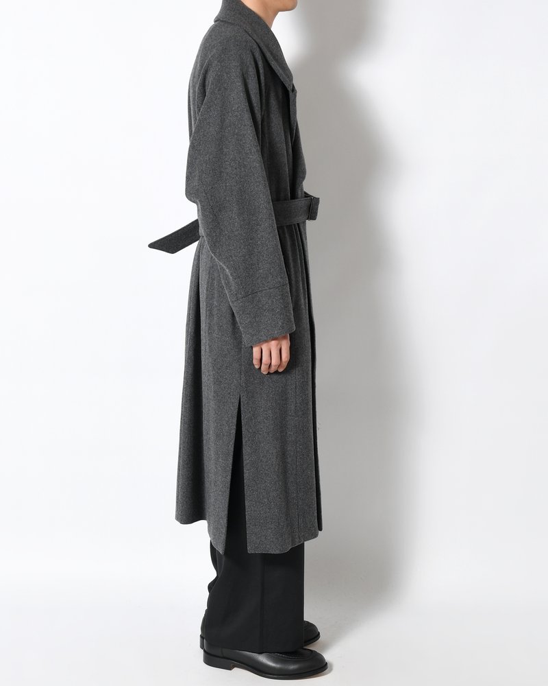 BELTED OVER COAT -GRAY-