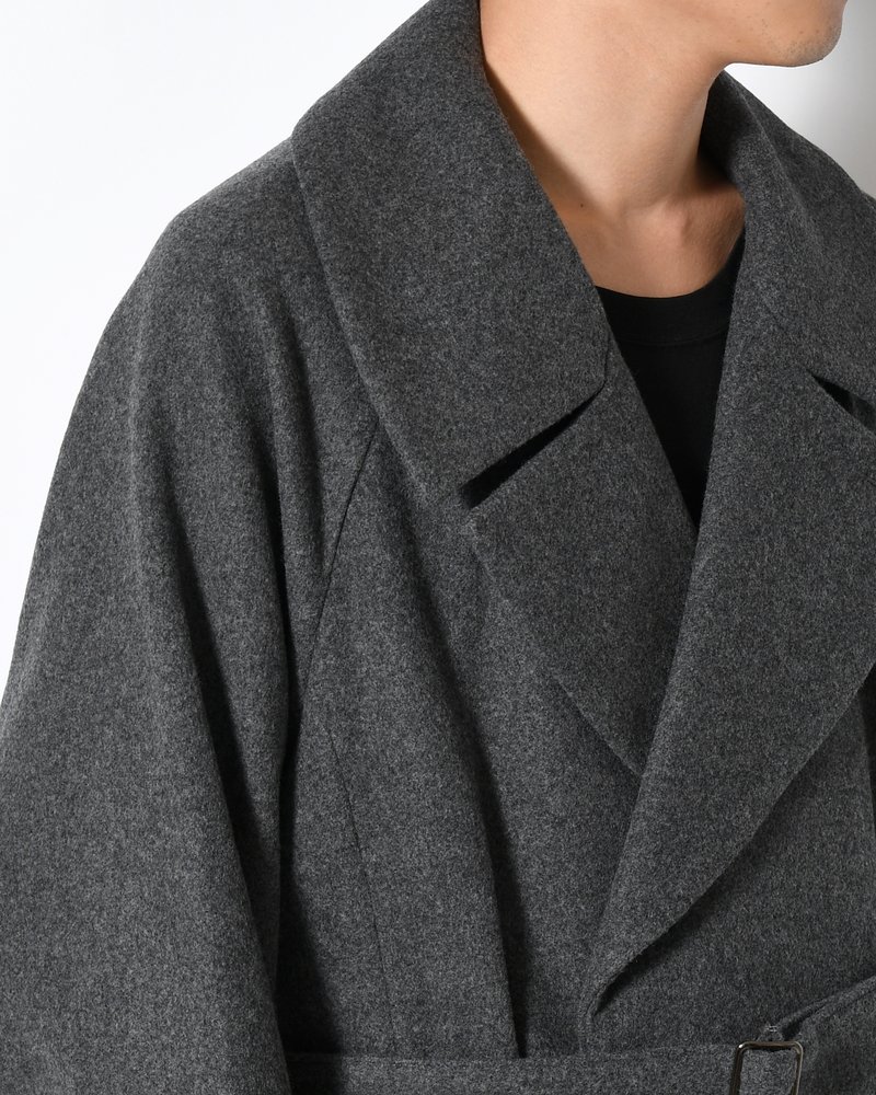 BELTED OVER COAT -GRAY-