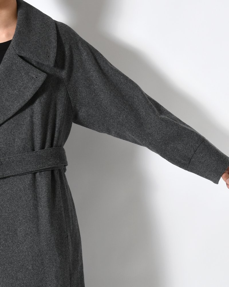 BELTED OVER COAT -GRAY-