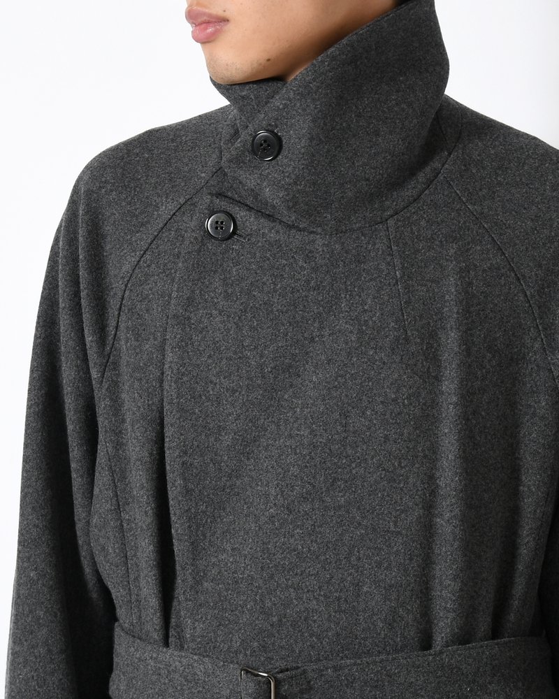 BELTED OVER COAT -GRAY-