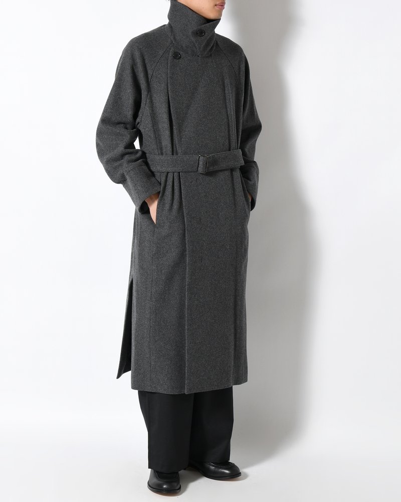 BELTED OVER COAT -GRAY-