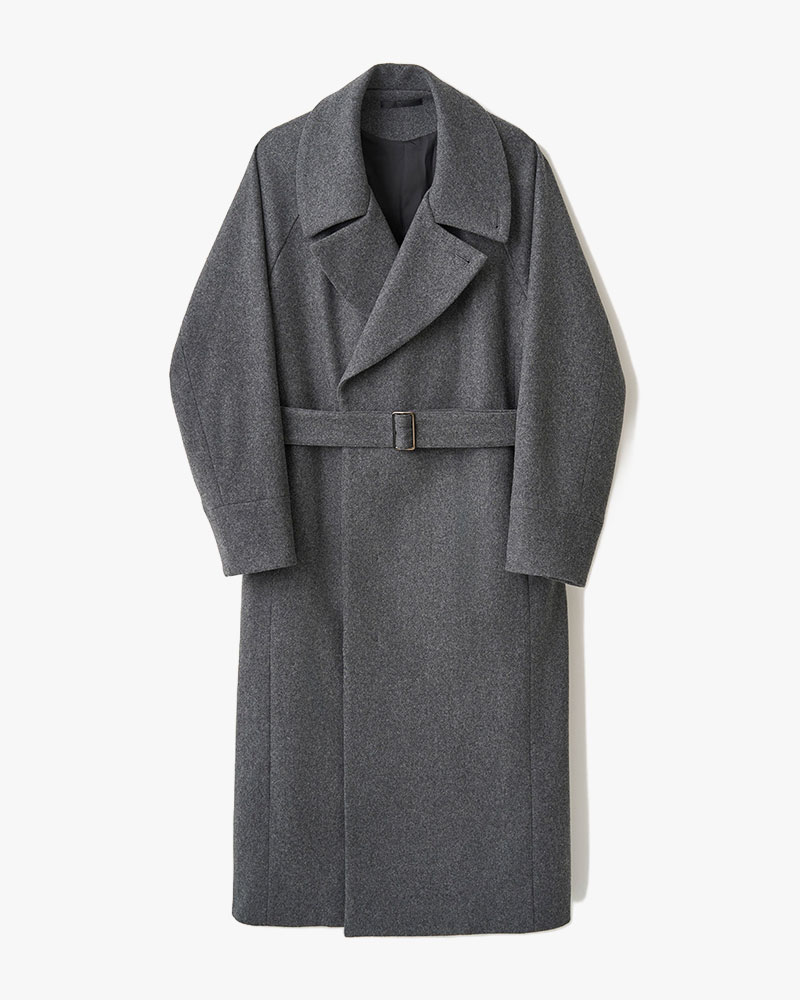 BELTED OVER COAT -GRAY-