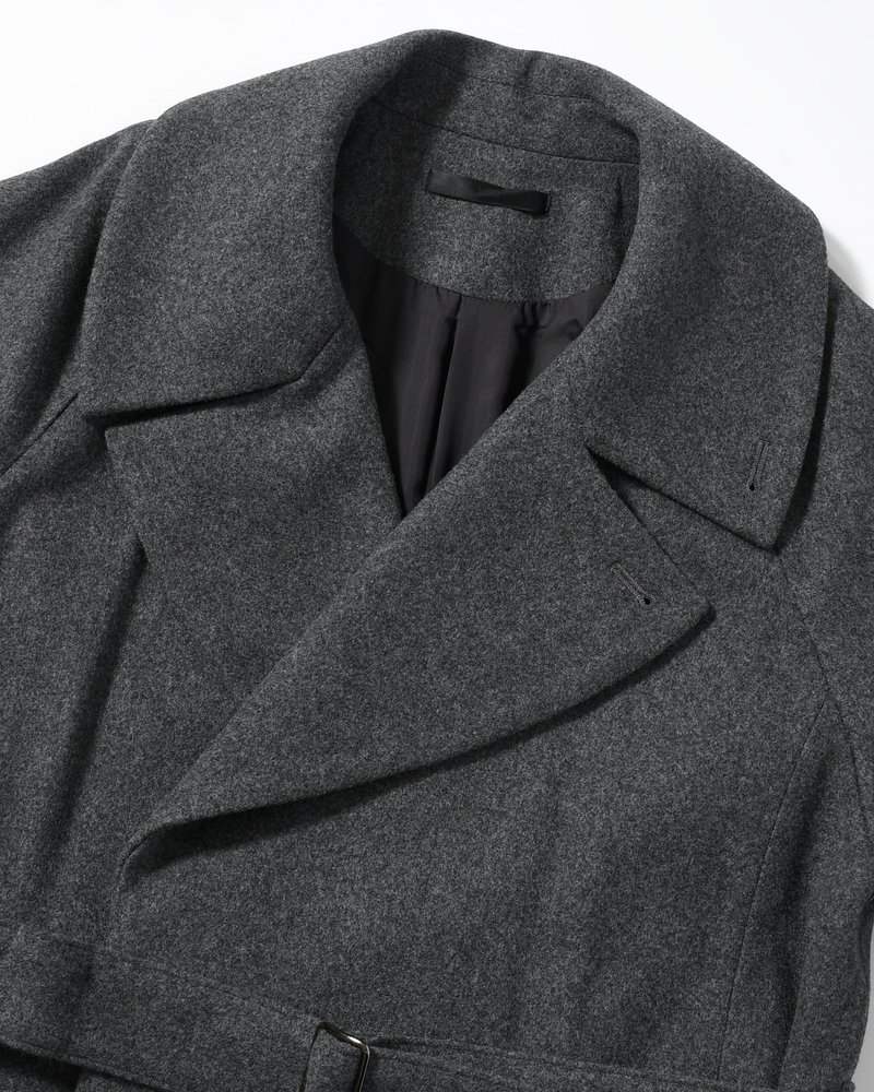 BELTED OVER COAT -GRAY-