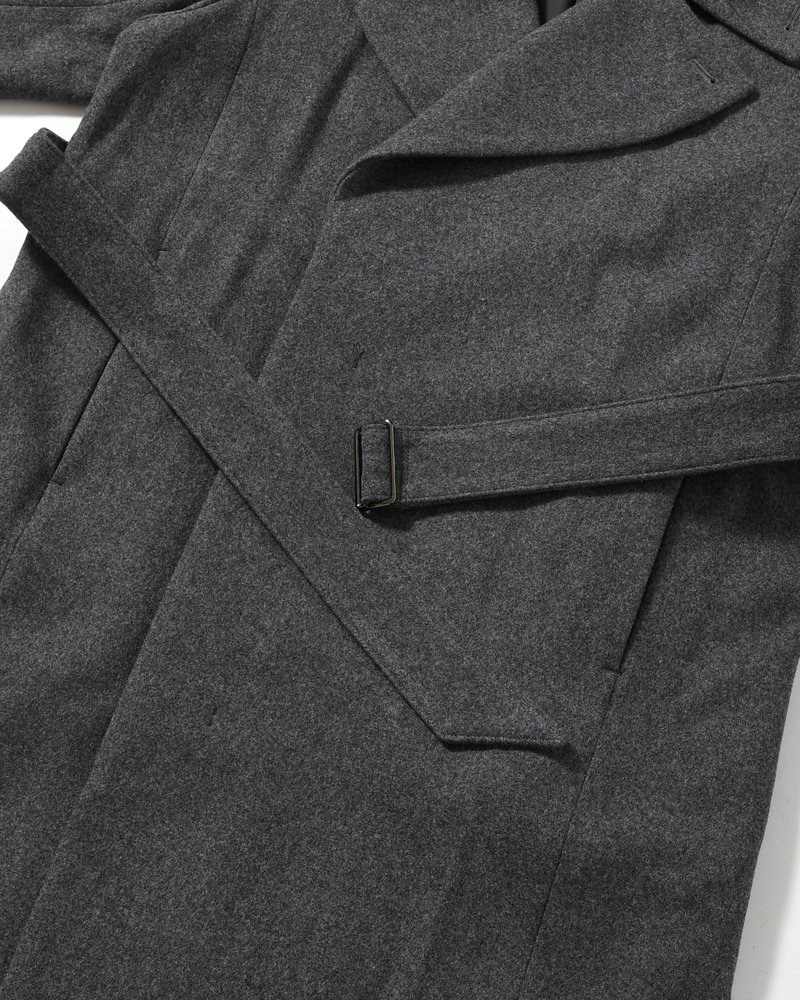 BELTED OVER COAT -GRAY-