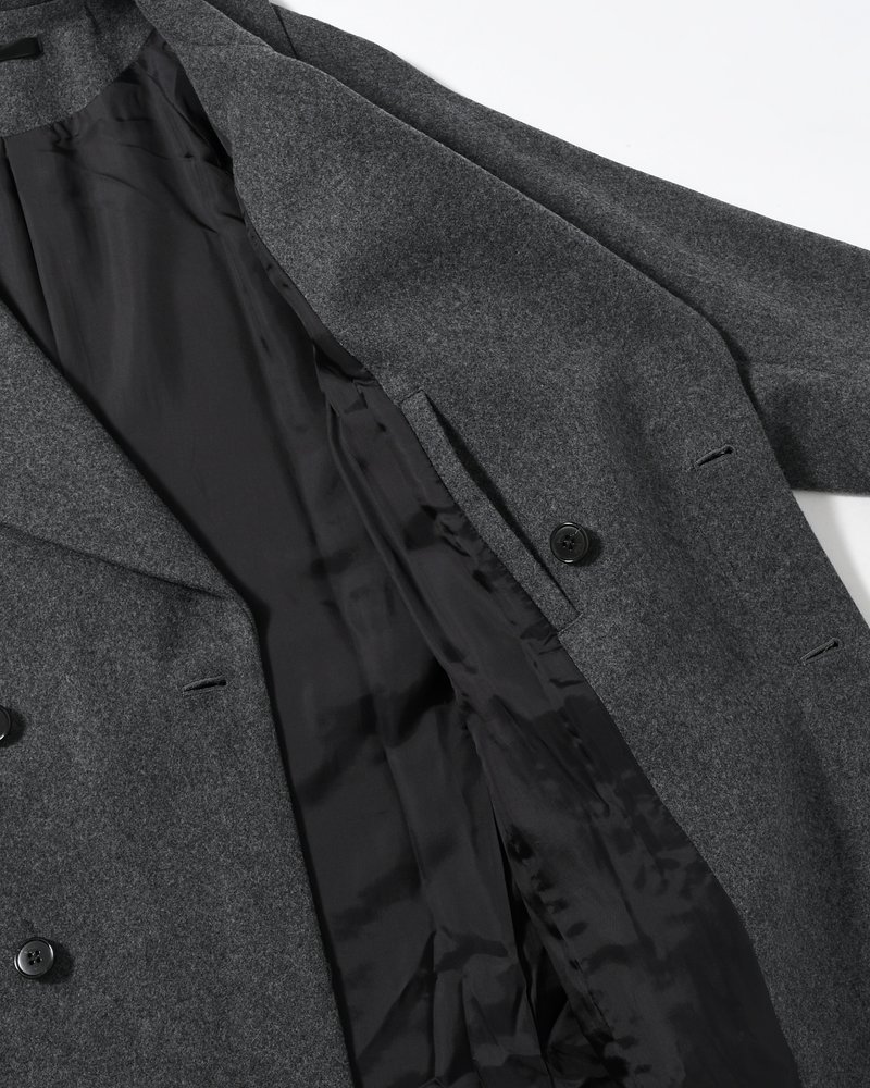 BELTED OVER COAT -GRAY-