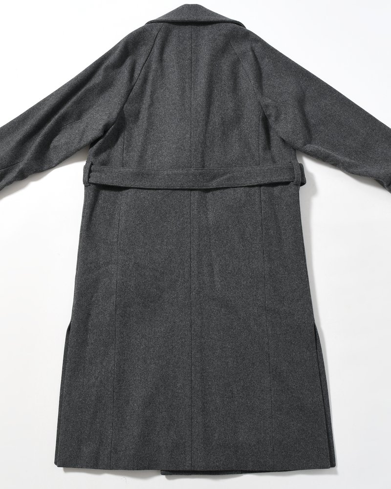 BELTED OVER COAT -GRAY-