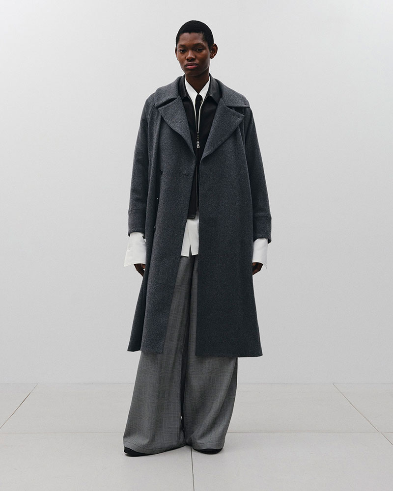 BELTED OVER COAT -GRAY-
