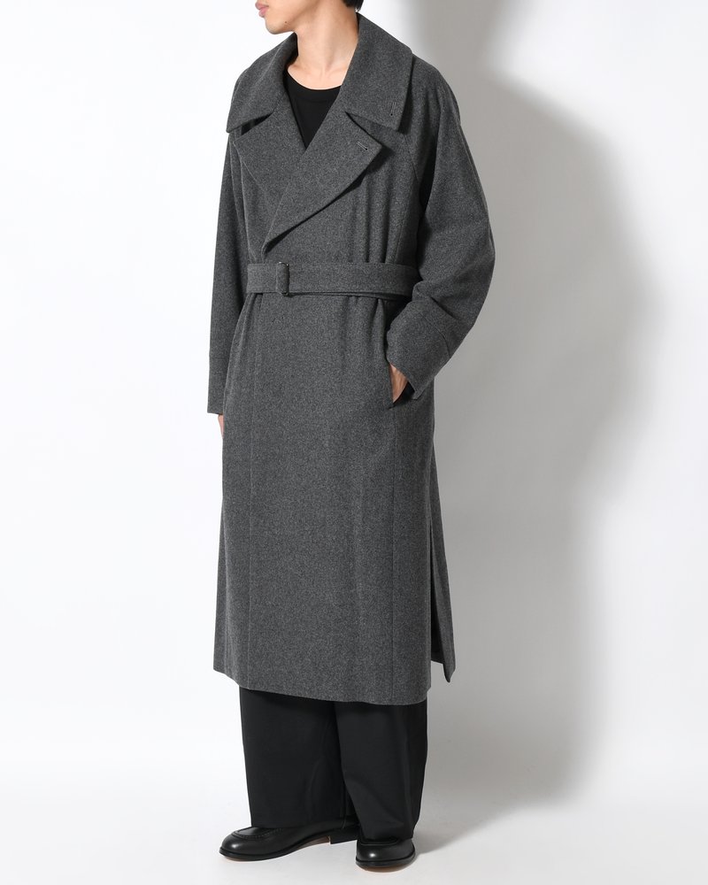 BELTED OVER COAT -GRAY-
