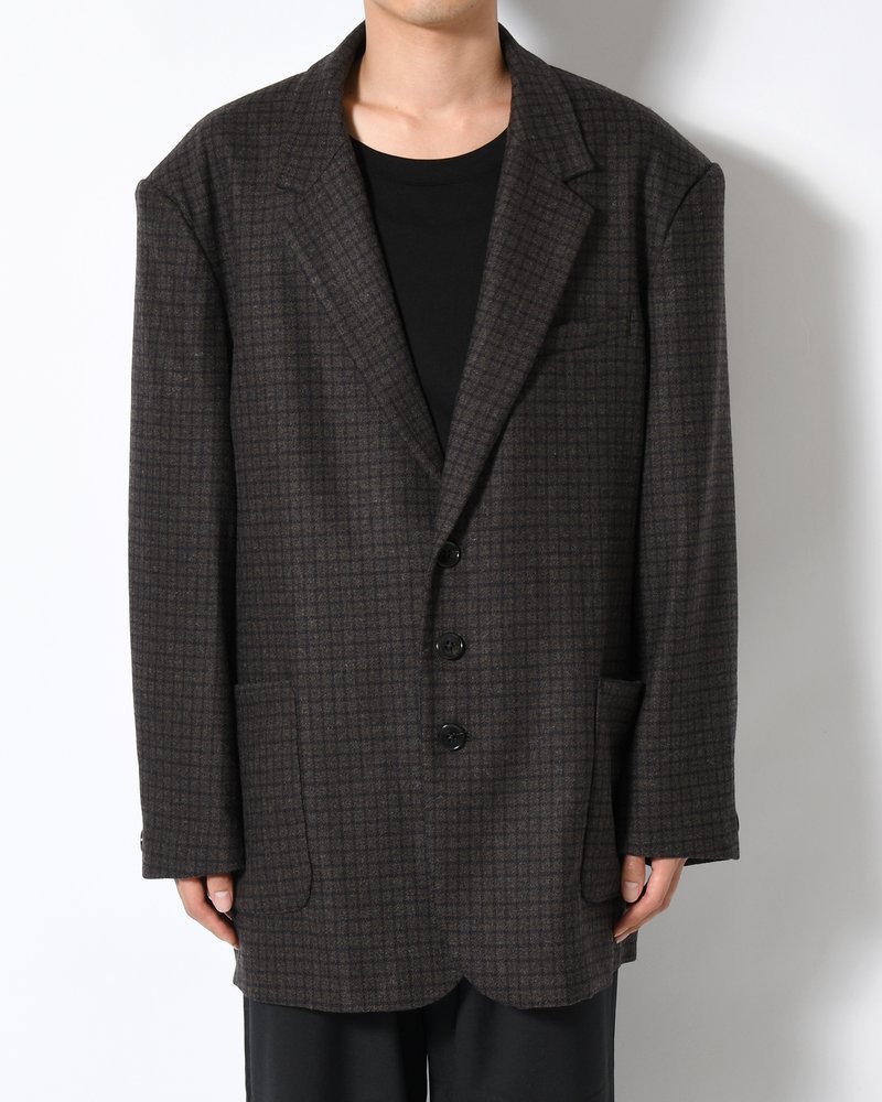 OVERSIZED CHECK JACKET -BROWN-