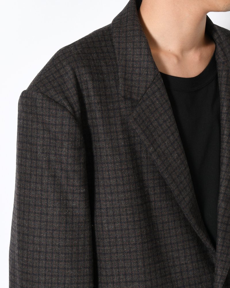 OVERSIZED CHECK JACKET -BROWN-