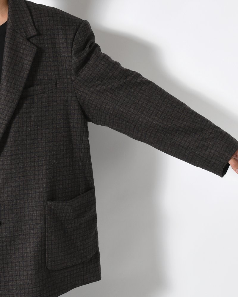 OVERSIZED CHECK JACKET -BROWN-