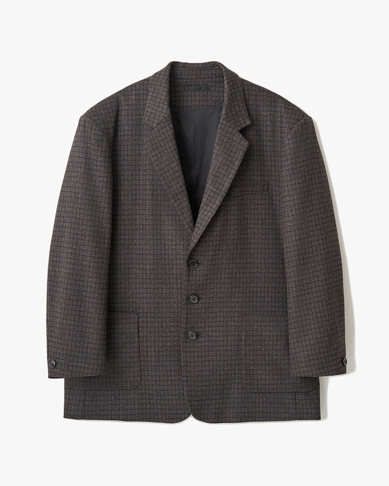OVERSIZED CHECK JACKET -BROWN-