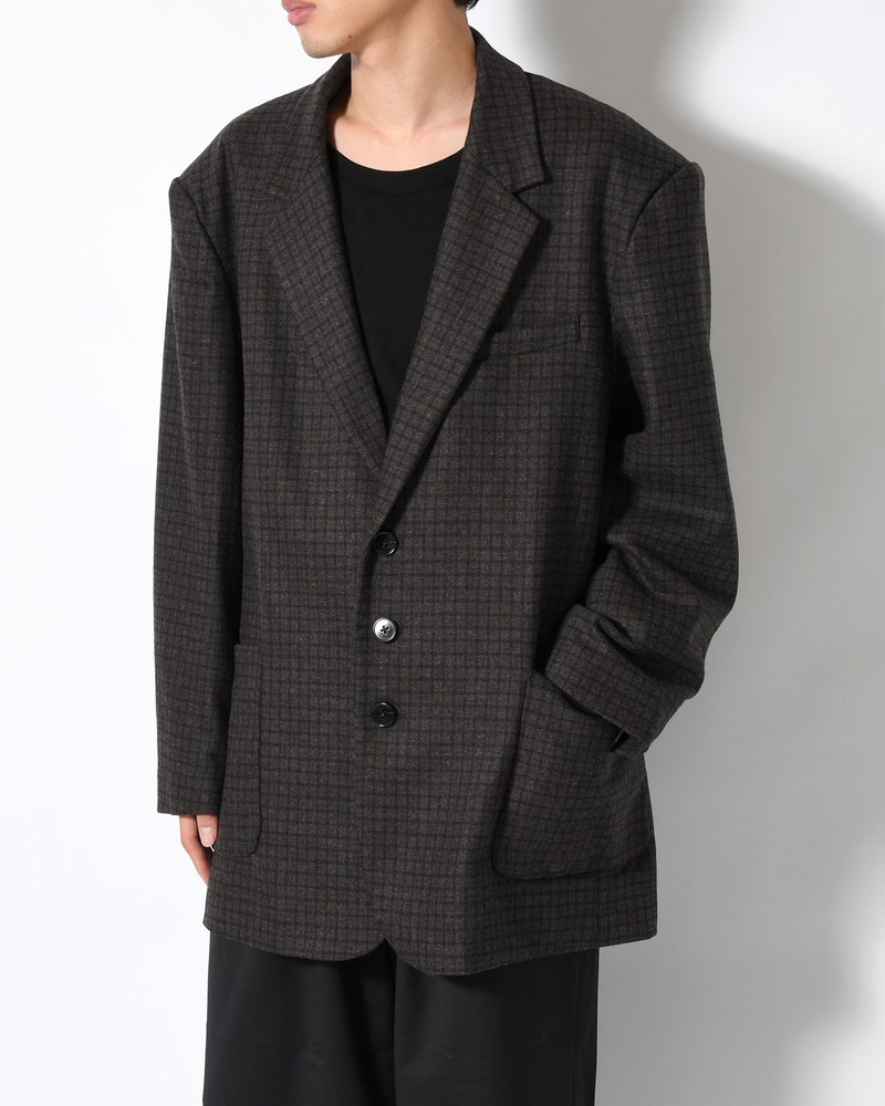 OVERSIZED CHECK JACKET -BROWN-