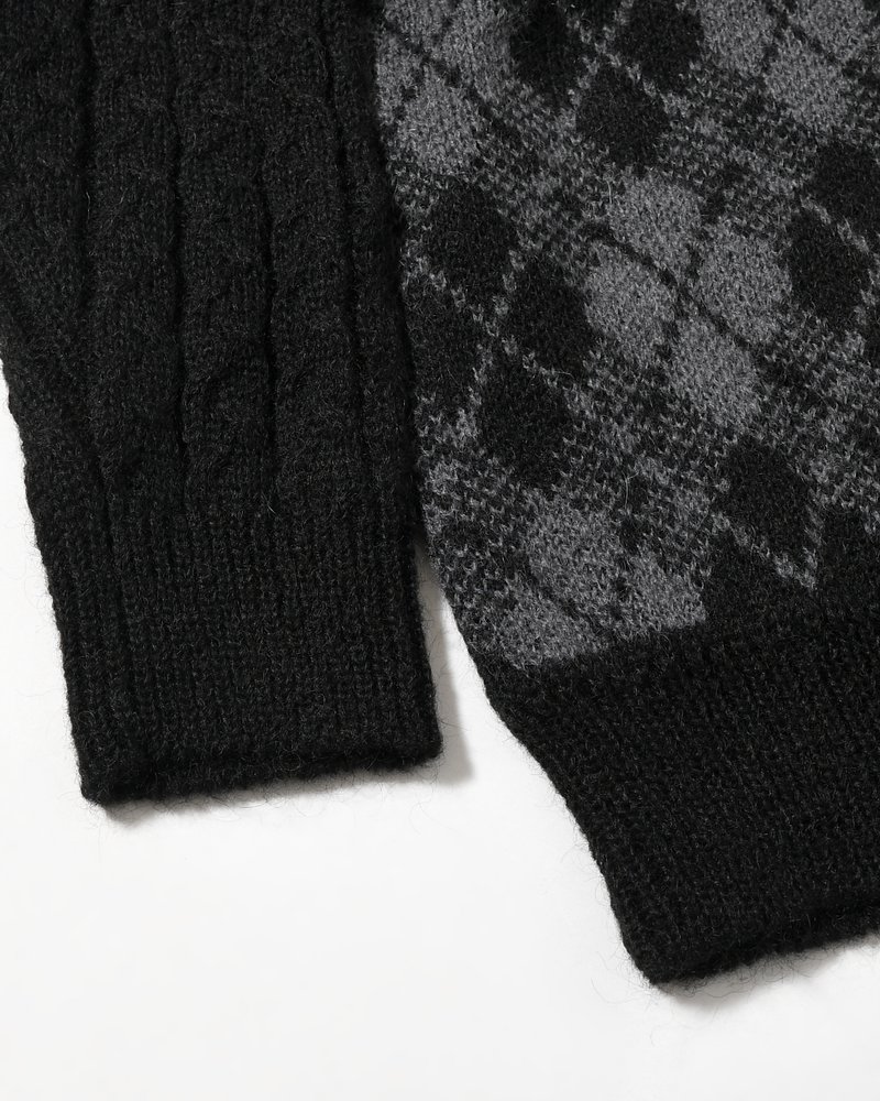 COLLARED ARGYLE CARDIGAN -BLACK-