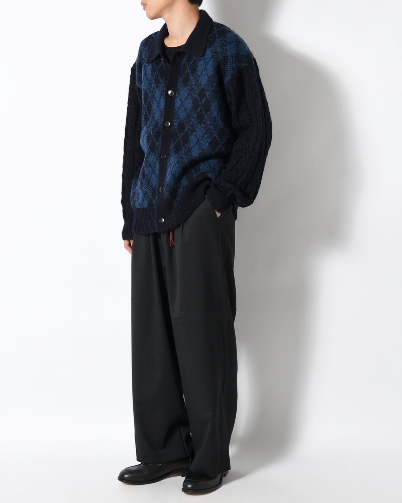 COLLARED ARGYLE CARDIGAN -NAVY-