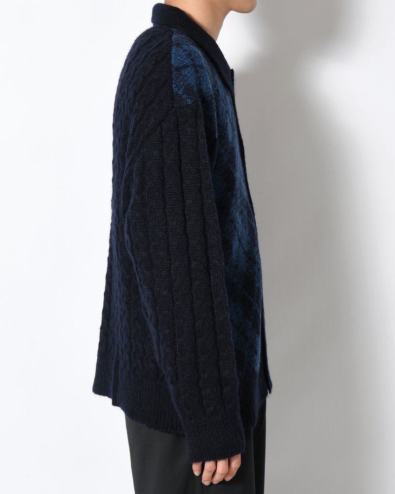 COLLARED ARGYLE CARDIGAN -NAVY-