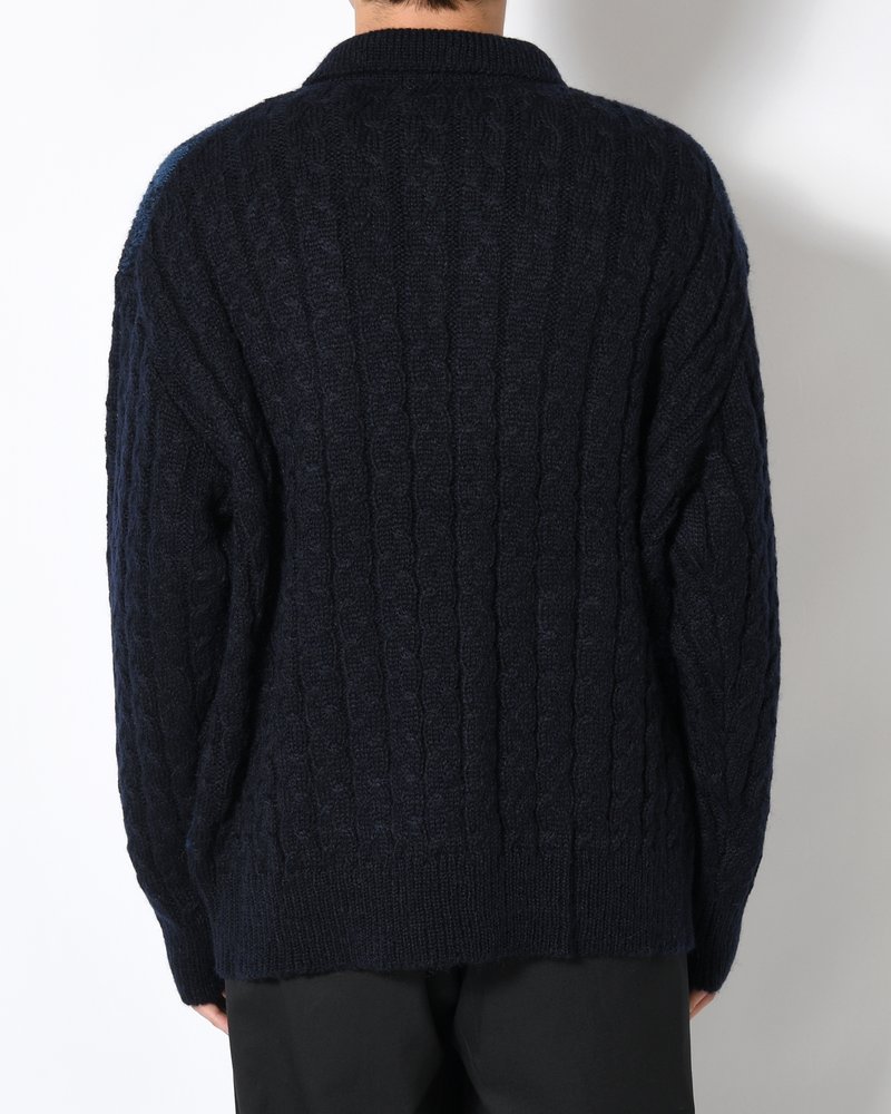COLLARED ARGYLE CARDIGAN -NAVY-