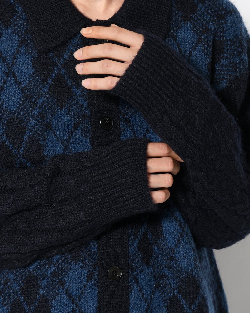 COLLARED ARGYLE CARDIGAN -NAVY-