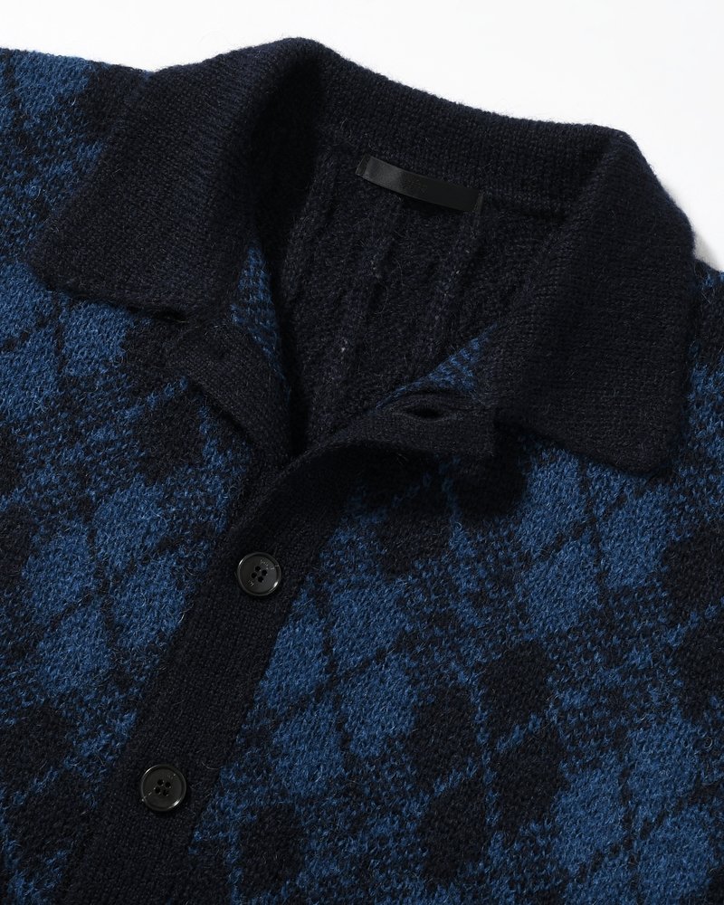 COLLARED ARGYLE CARDIGAN -NAVY-