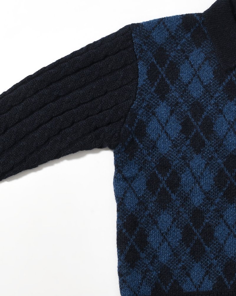 COLLARED ARGYLE CARDIGAN -NAVY-