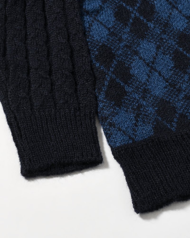 COLLARED ARGYLE CARDIGAN -NAVY-