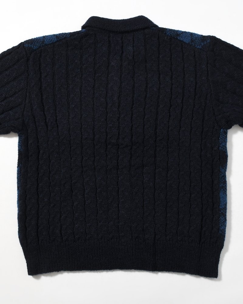 COLLARED ARGYLE CARDIGAN -NAVY-