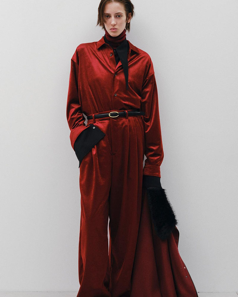 SOFT VELOUR WIDE PANTS -RED-