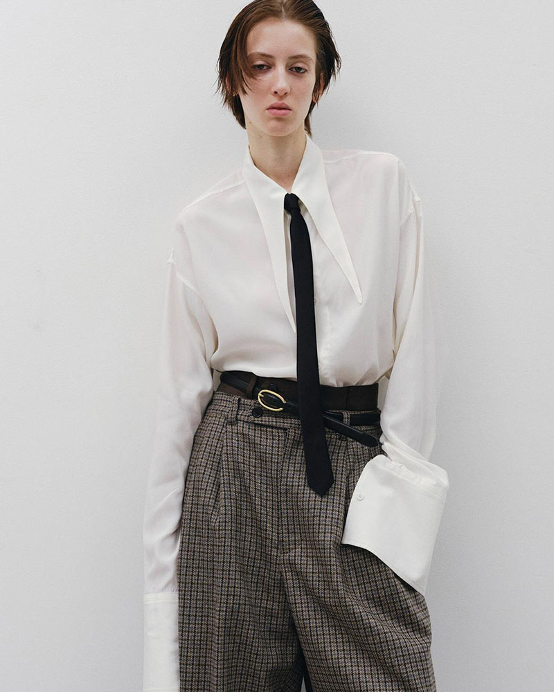 CHECK WIDE EASY PANTS -BEIGE-