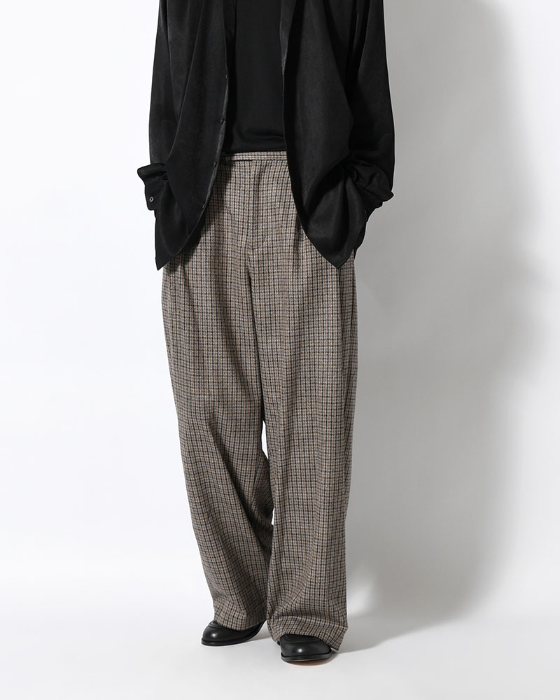 CHECK WIDE EASY PANTS -BEIGE-