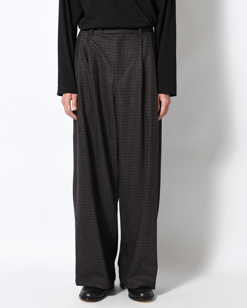 CHECK WIDE EASY PANTS -BROWN-