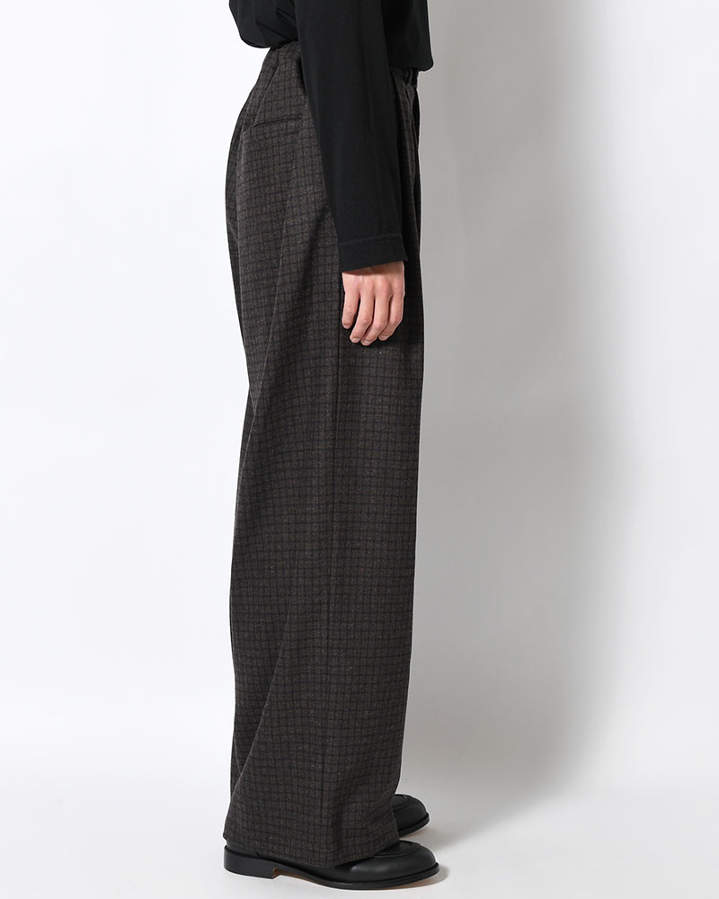 CHECK WIDE EASY PANTS -BROWN-