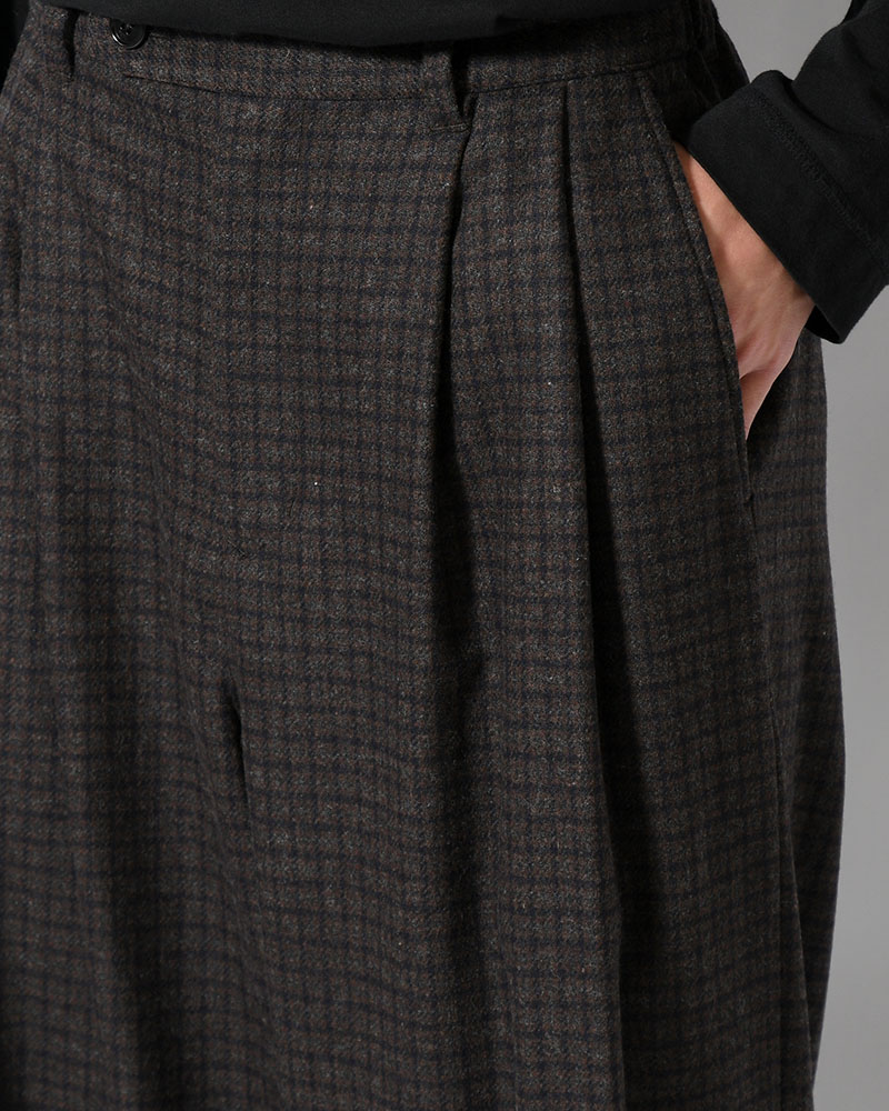 CHECK WIDE EASY PANTS -BROWN-