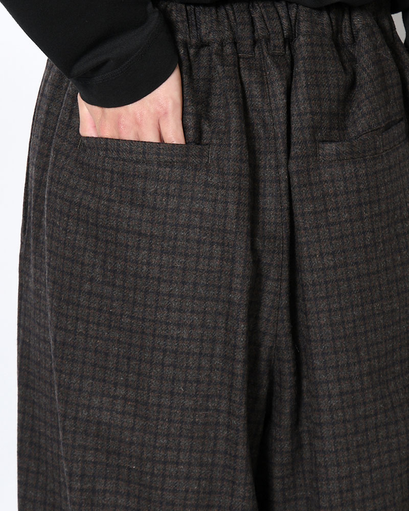 CHECK WIDE EASY PANTS -BROWN-