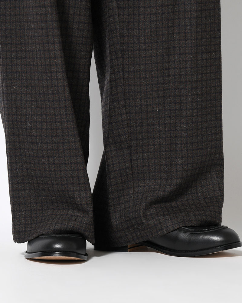 CHECK WIDE EASY PANTS -BROWN-