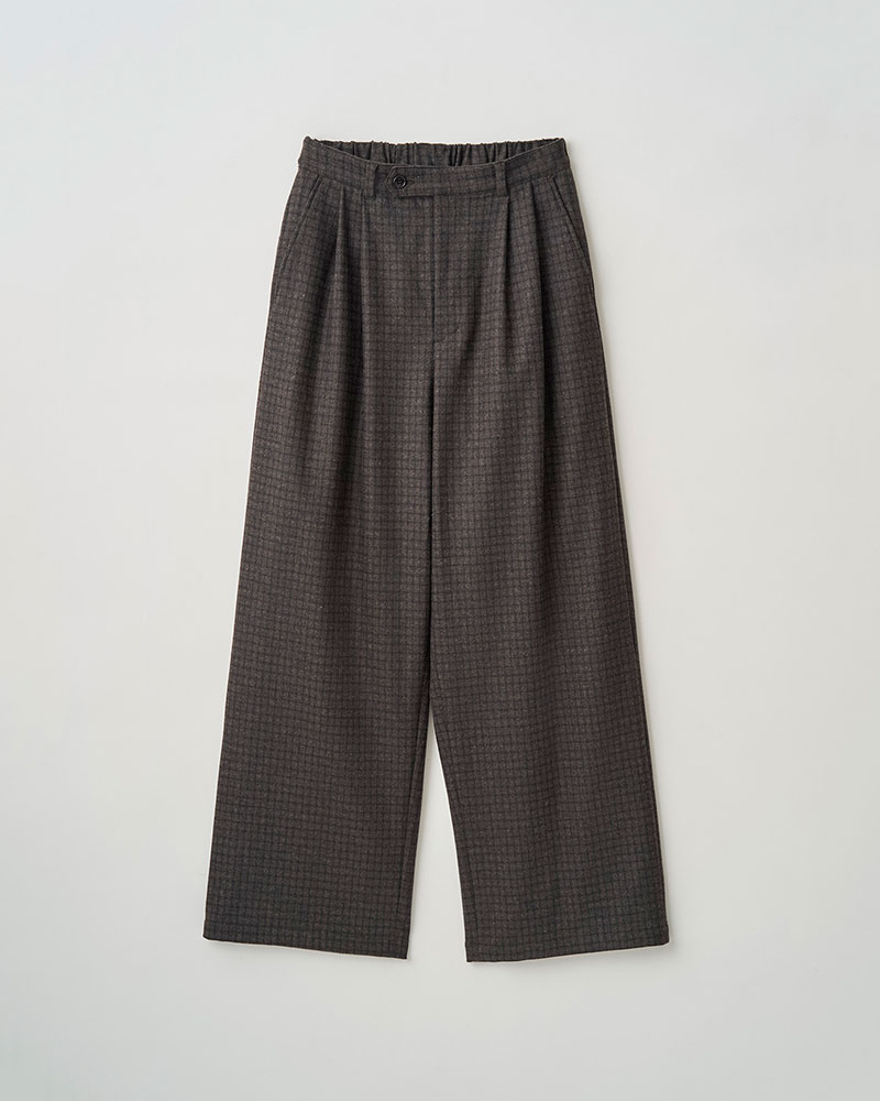 CHECK WIDE EASY PANTS -BROWN-