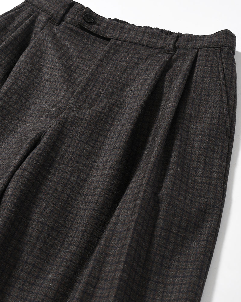 CHECK WIDE EASY PANTS -BROWN-