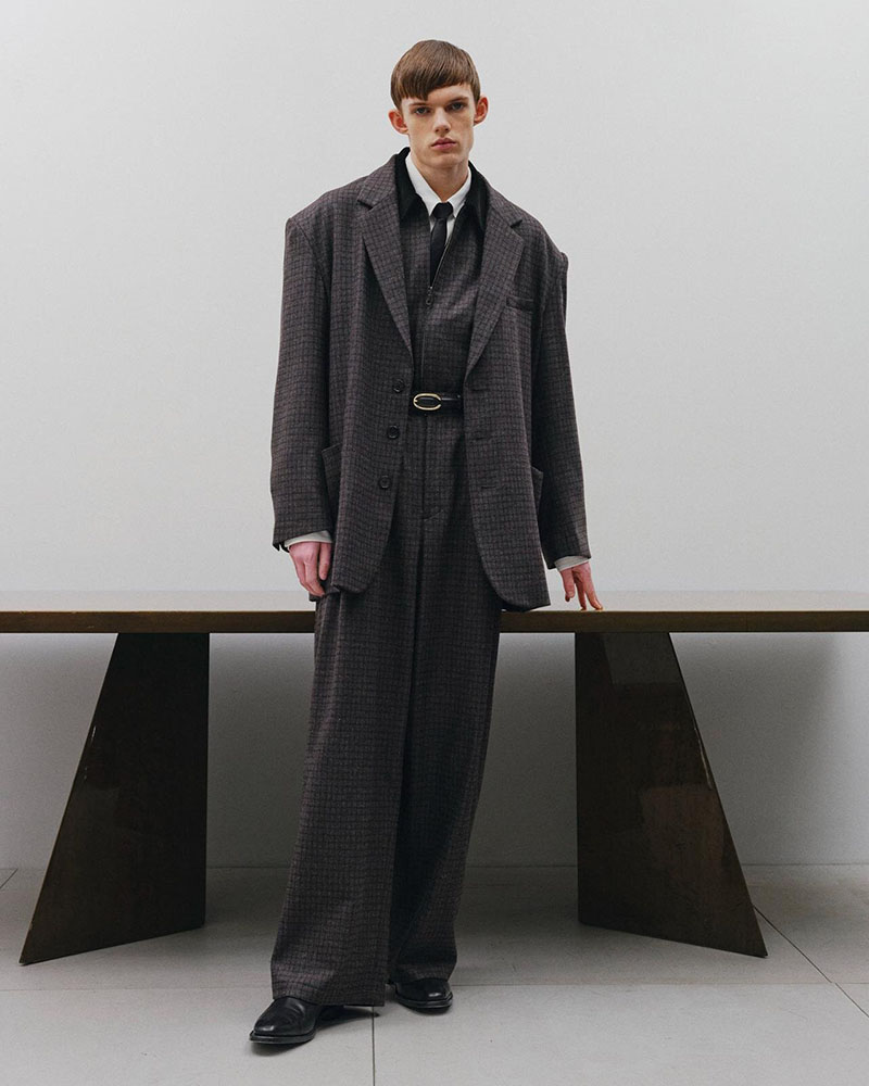 CHECK WIDE EASY PANTS -BROWN-