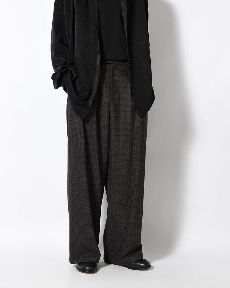 CHECK WIDE EASY PANTS -BROWN-