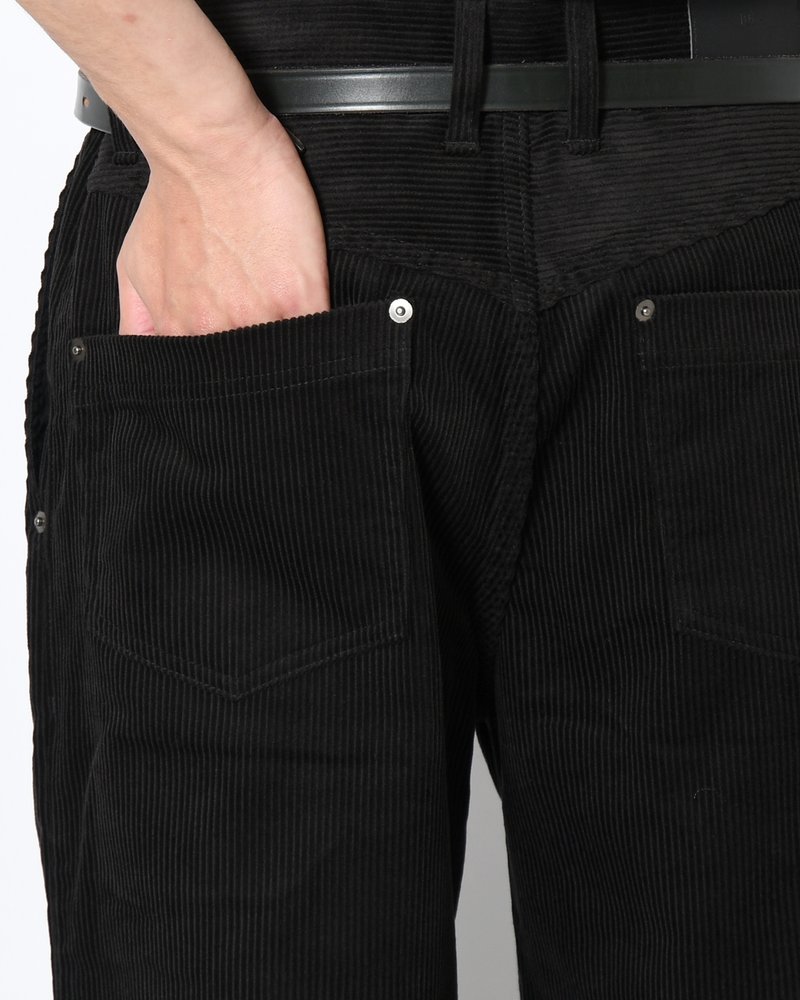 FORMED WIDE CORDUROY PANTS -BLACK-