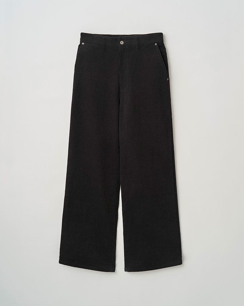 FORMED WIDE CORDUROY PANTS -BLACK-